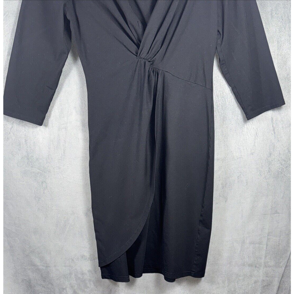 Sundance DRESS Black Faux Wrap Stretchy Modal V-Neck Sz Medium-Closet Staple - Picture 3 of 5